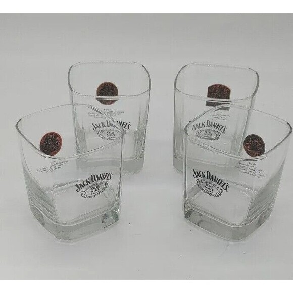 Jack Daniels Old No. 7 1914 Set of 4 Tennessee Whiskey Square Drinking Glasses - Picture 1 of 3